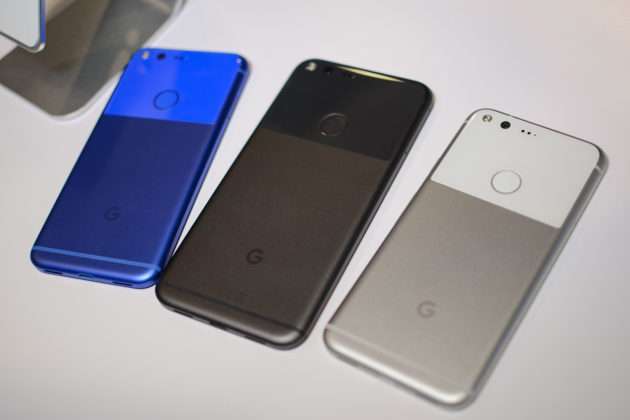 The three models of the first Google Pixel. 